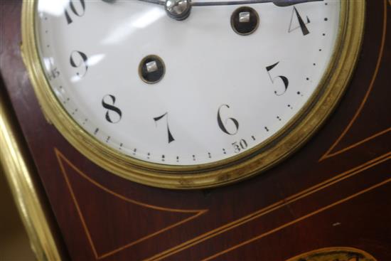An Edwardian Mappin & Webb brass mounted mahogany mantel clock, 11.5in.